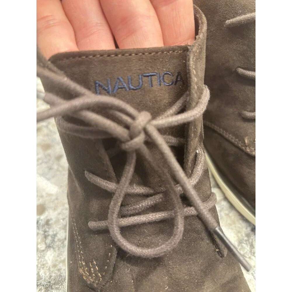 Boys Youth Size‎ 6 Casual Low Boots Lace Up Faux Leather Brown Nautica EUC